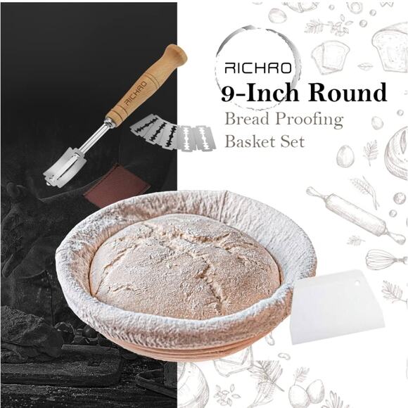 2 Pack 9 Inch Round Bread Proofing Baskets Metal & Plastic Scraper Banneton s29 - Picture 6 of 8
